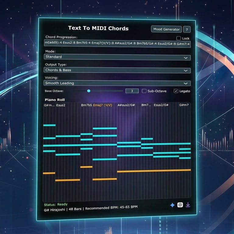 Text To MIDI - Generative Chord & Ambient MIDI Tool